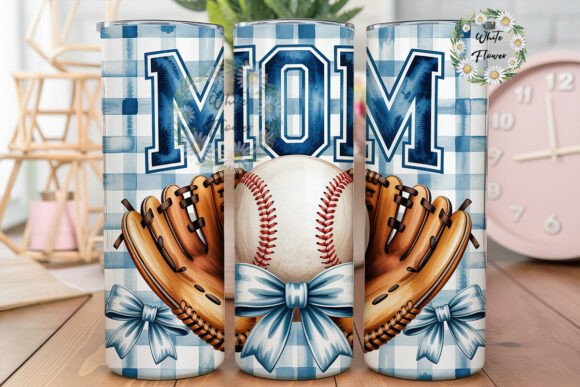 Baseball Mom Blue Gingham Tumbler Wraps & Graphics