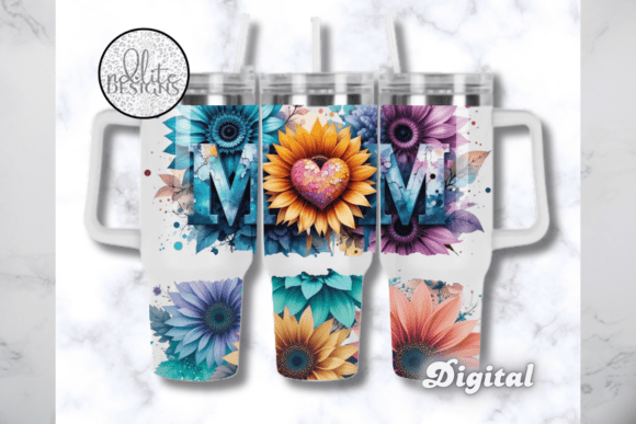 Mom Sunflower 40 Oz Tumbler Wrap Graphics for Branding