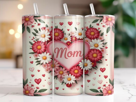 Pink Daisy Mom Graphics for Skinny Tumbler Wraps