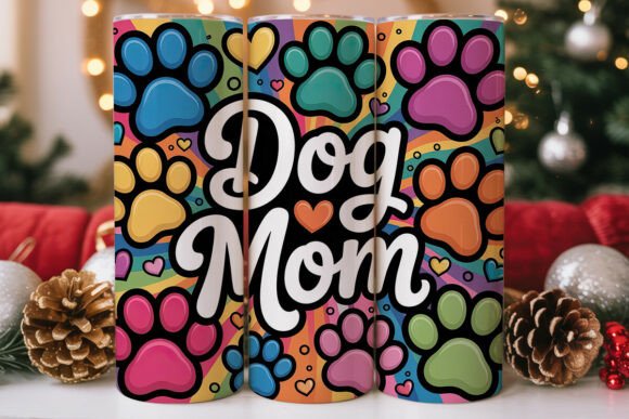 Vibrant Paw Prints: Dog Mom Graphics & Tumbler Wraps