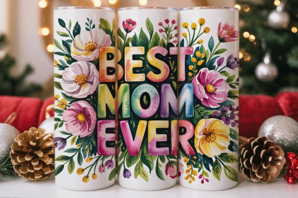 Watercolor Floral Best Mom Ever Tumbler Graphics
